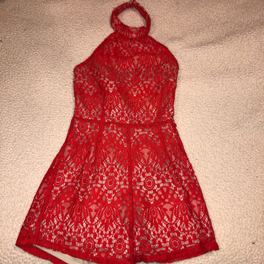 Lace Red & Beige Romper